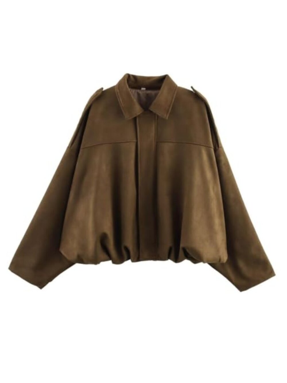 Women Faux Suede Bomber Jacket Oversized Cropped Batwing Sleeve Fall Coat